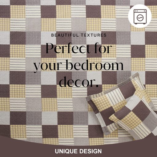 Juego de Edredon Queen Size Y-PLWOMEN, Edredon Queen 100% Algodon, Juego de Edredon Plaid Amarillo Marron Blanco Queen, Colcha Reversible Ligera Queen para Todas las Temporadas, 3 Piezas - Imagen 6