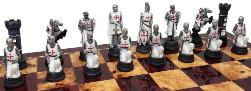 Conjunto de Piezas de Ajedrez del Caballero de las Cruzadas azul y blanco de la epoca medieval, pintado a mano con Cruz de Malta - sin tablero - Imagen 3