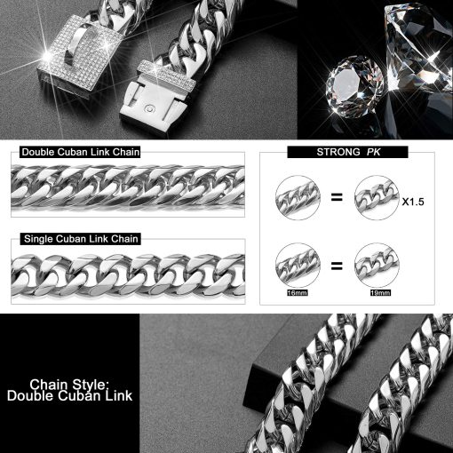 Collar de cadena para perros duradero W/W Lifetime con hebilla segura, enlace cubano plateado de 16 mm, resistente y a prueba de mordeduras para perros (14"(Adecuado para cuello de perro de 12" a 11.5")) - Imagen 2