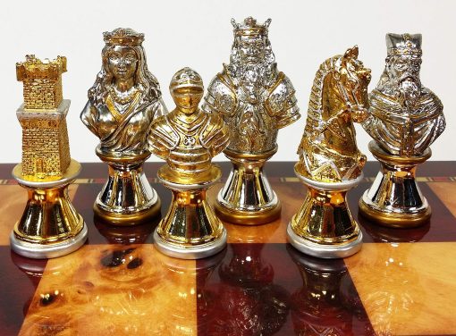 Juego de ajedrez de Caballeros de las Cruzadas de la Edad Media con bano de oro y plata - NO Tablero