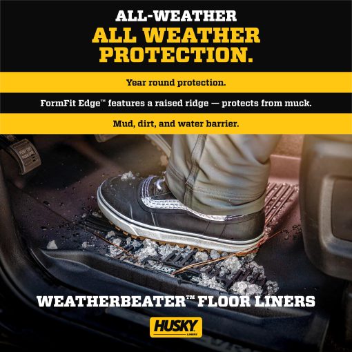 Tapetes para piso Husky Liners Weatherbeater | Compatible con Ford F-150 SuperCrew Cab sin palanca de cambios manual 2009 - 2014 (Cobertura para compartimento para pies) | Delanteros y traseros, 3 piezas Tan - 98333 - Imagen 3