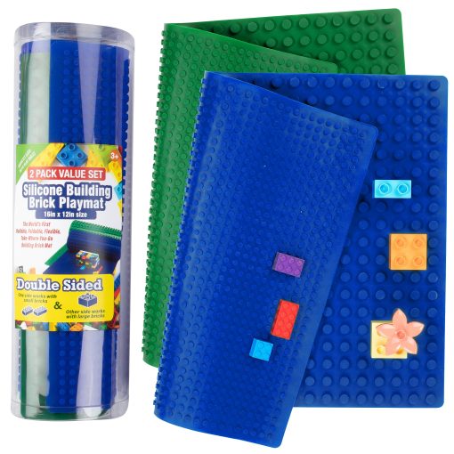 Tapete de Juego de Bloques de Construccion de Silicona SCS Direct - Set Azul/Verde de 16" Rollable y Portatil de Doble Cara para Mesas de Actividades - Compatible y Ajuste Perfecto con Todas las Principales Marcas de Bloques de Construccion, Regalo de Navidad