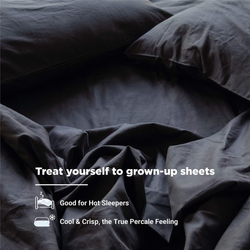 Juego de sabanas en tamaño California King 100% algodon organico de Percale de Fabdreams | 300 hilos | Certificado GOTS | Algodon de fibra larga | Fresco, Crispado y Transpirable | Se ajusta a colchones de hasta 17" de profundidad | Gris Oscuro - Imagen 4
