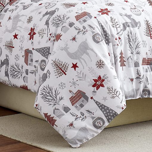 Set de Edredon navideño Southshore Fine Living, tamaño King con Fundas de almohada, Juego de Ropa de Cama navideña, Set de Edredon King/California King de 3 Piezas, arbol de Navidad y Reno Feliz Navidad, Rojo y Blanco - Imagen 7