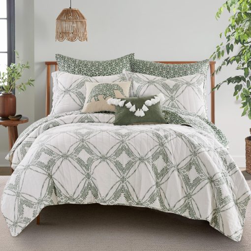 Set de Edredon Levtex Home - Kemala Sage - Edredon Full/Queen y Dos Fundas Estandar - Medallon - Verde Salvia, Crema - Edredon (88x92 pulg.) y Fundas (20x26 pulg.) - Reversible - Algodon