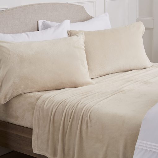 Juego de sabanas Ultra Suaves de Micro Franela NY Loft con Bolsillos Extra Profundos | Juego de Sabanas de Terciopelo Extra Suave | Super Suave Felpa Polar | Abrigo Acolchado de Terciopelo Suave Tribeca Collection (King, Beige)
