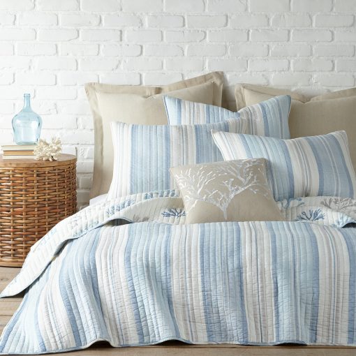 Juego de Edredon Levtex Home Ipanema - Edredon para Cama Matrimonial/Queen + Dos Fundas de Almohada Estandar - Costero - Azul, Taupe y Crema - Tamano del Edredon (88x92 pulg.) y Tamano de la Funda de Almohada (26x20 pulg.) - Reversible - Tela de Algodon - Imagen 2