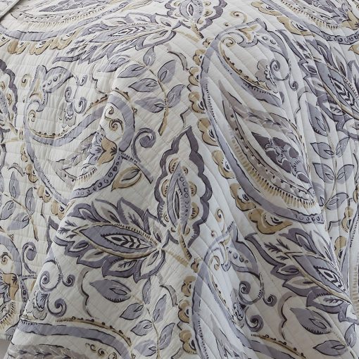 Juego de edredon Levtex Home - Tamsin Gris - Edredon Full/Queen + Dos Fundas de Almohada Estandar - Estilo Moderno Paisley - Gris Topo Blanco - Tamano del Edredon (88x92 pulg.) y Tamano de la Funda de Almohada (26x20 pulg.) - Reversible - Algodon - Imagen 5
