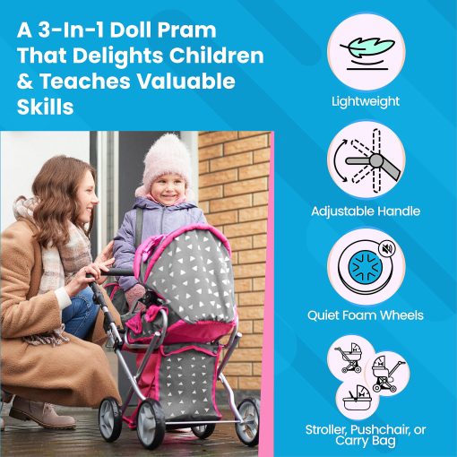 Cochecito de munecas Kinderplay | Cochecito de bebe | Carriola de munecas - Cochecito para munecas con manija ajustable (14.37-25.20 pulgadas) | Cochecito de muneca | Cochecitos para munecas reborn, Modelo KP0200S - Imagen 3