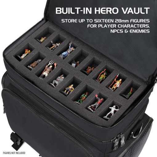 Bolsa de aventurero de edicion coleccionista ENHANCE RPG - Bolsa de viaje con exterior de piel de dragon para juegos de rol con boveda de almacenamiento de miniaturas de mesa, soporte para tapetes, bolsillos para dados y fichas de DND, cabe 4-8 libros (Dragon Negro) - Imagen 4