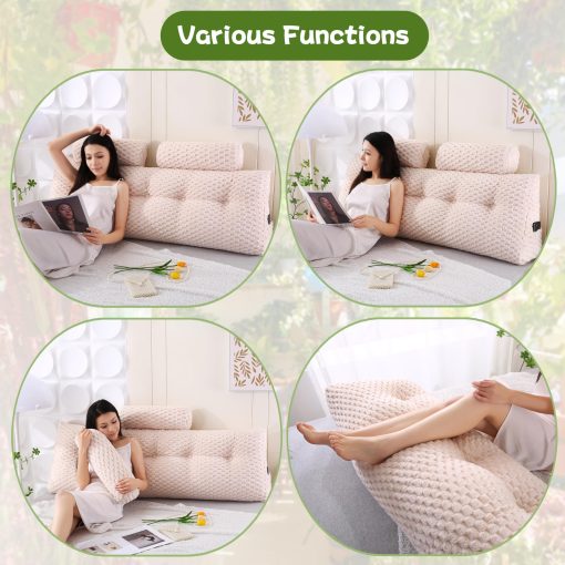 Almohada de cabecera en forma de cuna Ziihome + 2 almohadas de rollo para la cabeza Almohada para la cama Almohada para la computadora portatil Almohada para juegos Almohada para leer para cabecera Gran refuerzo para sentarse en la cama Respaldo posicional - Imagen 5
