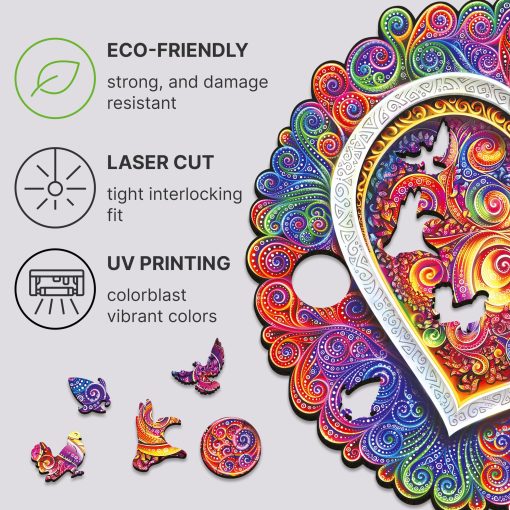 Rompecabezas de madera original UNIDRAGON Mandala Conscious Love Royal Tamano 17.7 x 17.7 pulgadas (45 x 45 cm) Rompecabezas para Adultos y Ninos Acertijo, Hermoso Paquete de Regalo - Imagen 9