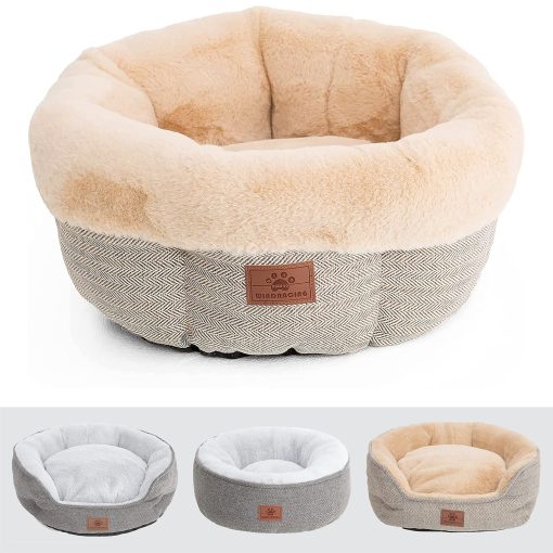 Cama para gatos para interiores, Cama para perros pequena, Cama para perros abrazadora, Cama calmante para perros Donut, Camas acogedoras para mascotas con ansiedad suave, Cama para cachorro para perros pequenos/medianos Lavable Redonda