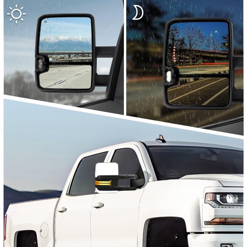 Espejo de remolque Switchback para Chevy Silverado GMC Sierra 2007-2014 con cristal calefactado ajustable, luz de marcha integrada, luz de giro y luz de respaldo, pintado en blanco 8624 - Imagen 6