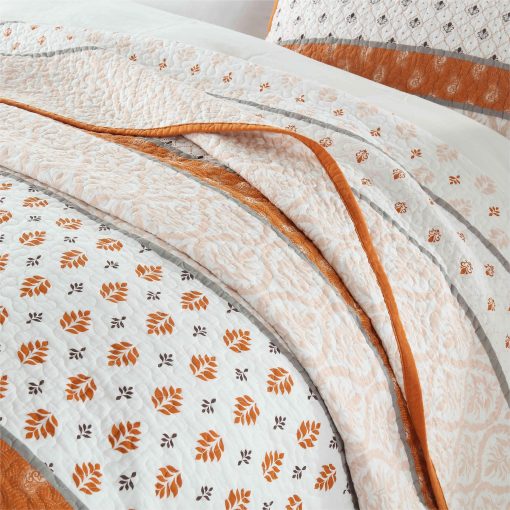 Juego de Edredon King Qiqiong, Floral 100% Algodon Juego de Ropa de Cama Edredon de Granja Tamano King Ligero Reversible Juego de Comforter para Cama King Colcha, 3 Piezas Naranja Blanco - Imagen 5