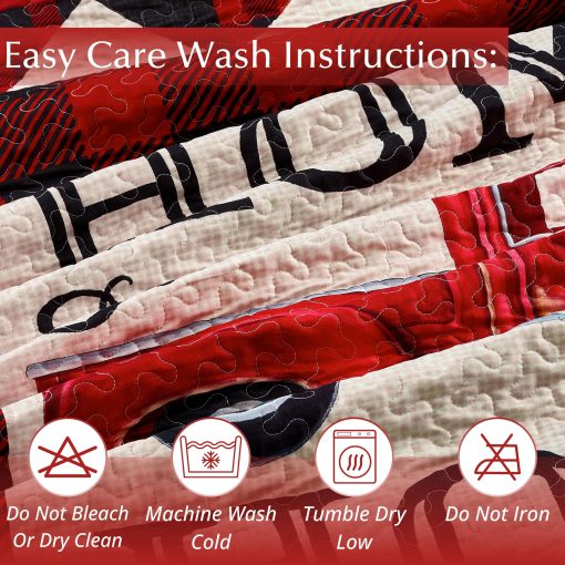 Juego de Cama de Edredon de Cabana de 3 Piezas para Rey - Camion Rojo Strain Home Sweet Home - Rustico Vida Silvestre Pais Reversible Edredon de Campamento con Fundas de Almohada Decorativas, Rojo/Blanco - Imagen 4