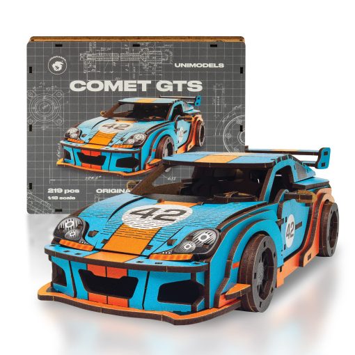 Rompecabezas de madera original UNIDRAGON para adultos Unimodels Comet GTS Azul-Naranja 219 piezas, modelo de coche de madera ensamblado, caja de regalo de madera, piezas con formas