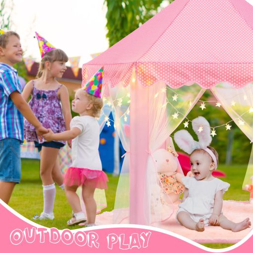 Tienda de Princesa EVOIONOS para Ninas, Tienda Infantil Interior, Tienda de Ninas con Luces de Estrella, Tienda de Juego Rosa para Ninos Pequenos, Tienda de Castillo de Princesa para Ninas, Tienda de Juguetes de 55 x 53 pulgadas - Imagen 4