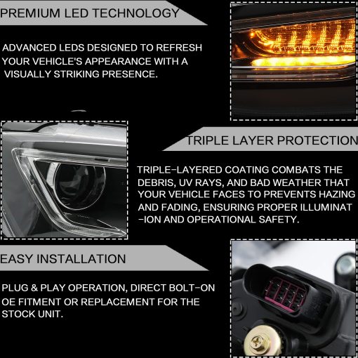 Faros delanteros VLAND para Volkswagen Jetta 2012-2018 (NO apto para GLI) con DRL, luz LED frontal con senal de giro secuencial, faro Plug-n-Play - Imagen 6