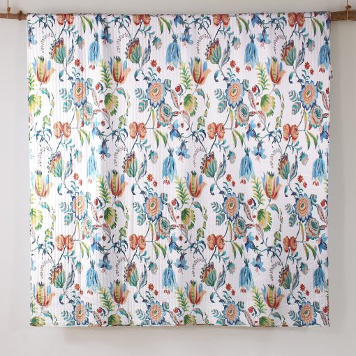 Juego de Colcha Levtex Home - Eleni - Colcha King y Dos Fundas King - Floral - Azul, Azul Marino, Coral, Verde, Blanco - Colcha (106x92in.) y Fundas (20x36in.) - Reversible - Algodon - Imagen 5