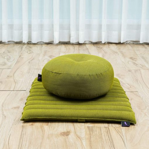 Set de cojin de meditacion Leewadee ? 1 cojin pequeno de yoga Zafu y 1 pequena alfombra enrollable Zabuton llenos de Kapok, Verde - Imagen 6