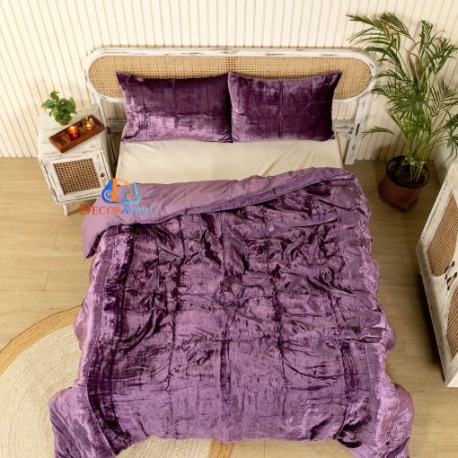 Funda de Edredon de Terciopelo Solido Ultra-Luxe DecorAvenue, Ropa de Cama Boho UO Funda de Edredon Conforter, Juego de 3 Piezas, Juego de Ropa de Terciopelo (Morado, Full 80" x 90") - Imagen 3