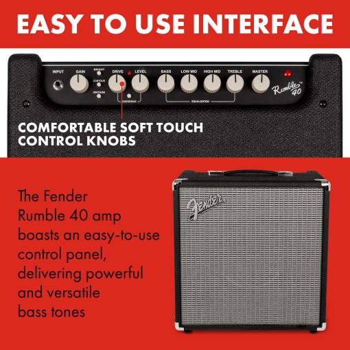 Amplificador de Bajo Fender Rumble 40 V3 para Guitarra Bajo, Combo de Bajo, 40 Watts, con Garantia de 2 Anos Altavoz de 8 Pulgadas, con Circuito de Overdrive y Interruptor de Contorno Medio-Scoop - Imagen 4