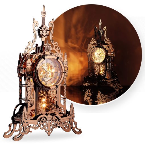 Modelo de Reloj de Puzzle 3D LED FUNPOLA, Modelo de Construccion de Torre de Reloj de Puzzle 3D de Acrilico con LED de Escritorio Adorno de Reloj Elegante para Adolescentes/Adultos (LED-TC03 Acrilico)