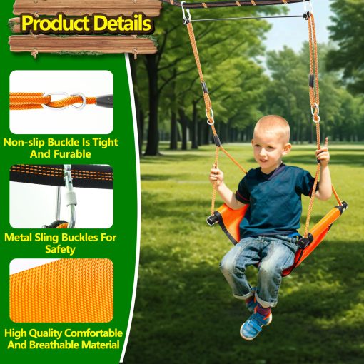 Columpio de arbol portatil para ninos con kit de colgante de columpio de arbol Skyline - Apto para diversos escenarios de juego - Facil instalacion entre arboles a una distancia de 2-6 metros, 200 libras (Naranja) - Imagen 3