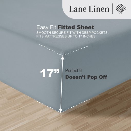 Juego de sabanas Lane Linen Split King para camas ajustables - 1000 hilos, 5 piezas, 100% algodon egipcio, tejido de saten, fresco, transpirable y suave, 2 sabanas ajustadas, se adapta a bolsillos de 17" de profundidad, azul frances - Imagen 6