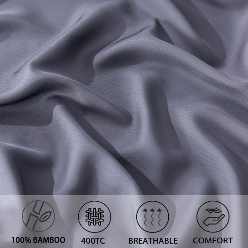 Juego de Sabanas de Enfriamiento Levoo de Bambu Viscosa 18"-24" Bolsillo Extra Profundo Juego de Sabanas de Enfriamiento para Personas Calurosas Sabanas de Cama de Seda 4 Piezas (Tamano King de California, Gris Oscuro) - Imagen 6