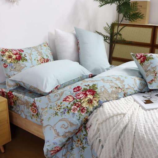 Juego de Ropa de Cama Softta Boho Chic Shabby Floral Clasico de Lujo Elegante Peonia y Hojas Diseno Tamano Queen 4Pc 1 Cubierta de Edredon + Sabana Ajustable + 2 Fundas de Almohada 100% Algodon Egipcio Coleccion de Ropa de Cama - Imagen 7