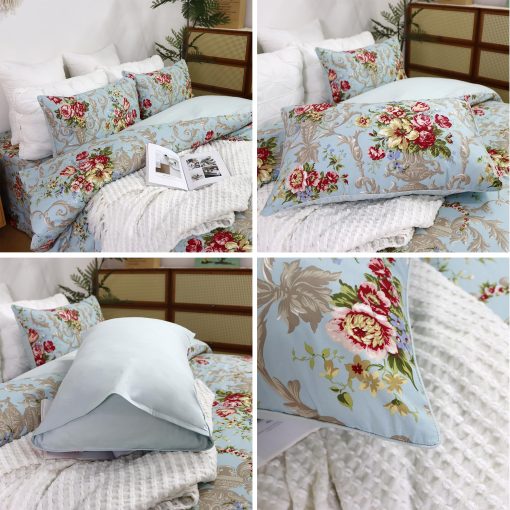 Juego de Ropa de Cama Softta Boho Chic Shabby Floral Classic Luxury Elegant Peony and Leaves Cal King Size 4Pc 1 Cubierta de Edredon+Sabana Plana+2 Fundas de Almohada 100% Algodon Egipcio - Imagen 5