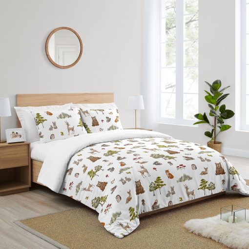 Juego de edredon Sweet Jojo Designs Woodland Forest Animals para nino o nina, neutro, tamano completo, 3 piezas, cama de adulto adolescente. Estampado de animales de bosque de osos marrones, buhos, arboles, ciervos, conejitos, amigos de color tostado - Imagen 2