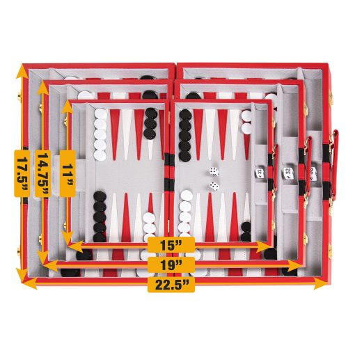 Juego de Backgammon 18 pulgadas, Grande - Juego de mesa clasico para adultos y ninos con estuche de cuero premium - Incluye Guia de Estrategia y Consejos (Rojo) - Imagen 6