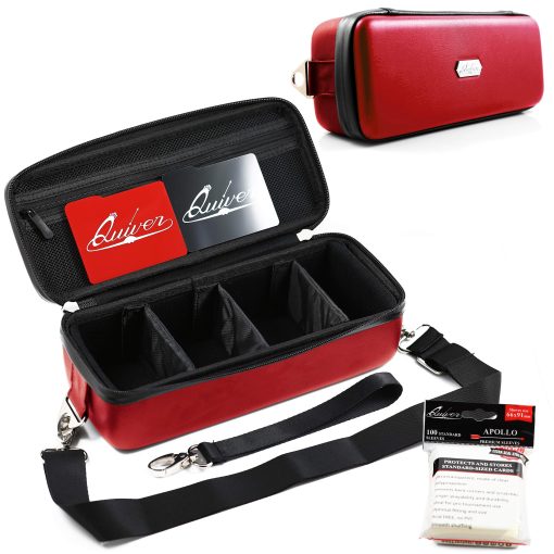 Estuche para llevar tarjetas Quiver Time Red Bolt - Soporte para tarjetas de juego para cartas coleccionables, Estuche para cartas MTG, Caja para guardar cartas de juego con correa para la muneca y el hombro, separadores y 100 fundas Apollo