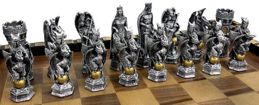 Juego de ajedrez medieval King Arthur Sir Lancelot de oro y plata sin tablero - Imagen 4