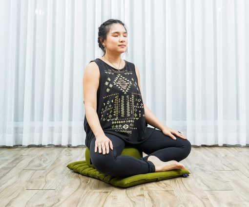 Set de cojin de meditacion Leewadee ? 1 cojin pequeno de yoga Zafu y 1 pequena alfombra enrollable Zabuton llenos de Kapok, Verde - Imagen 3