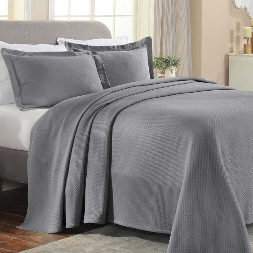 Juego de Colcha Superior Premium Extra Grande, Diseño de Jacuard Diamante Solitario, Suave, Transpirable, Todo Temporada, Fundas de Almohada a Juego, Ropa de Cama Ligera y Acogedora, King, Gris