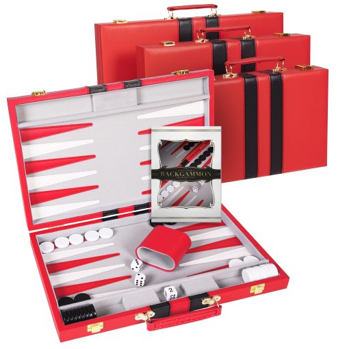 Juego de Backgammon 18 pulgadas, Grande - Juego de mesa clasico para adultos y ninos con estuche de cuero premium - Incluye Guia de Estrategia y Consejos (Rojo) - Imagen 5