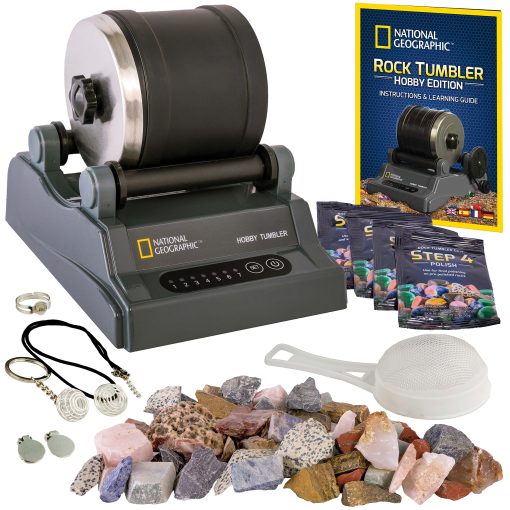 Kit de Pulido de Piedras National Geographic - Edicion Hobby Incluye Piedras Preciosas Brutas y 4 Arenas de Pulido, Gran Kit de Ciencia STEM para Entusiastas de la Geologia, Pulidor de Piedras para Ninos y Adultos