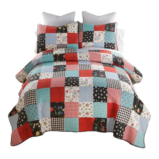 Juego de Ropa de Cama Acolchado de Algodon Donna Sharp Wild One Patch - Juego de Edredon Tamano Queen de 3 Piezas - Incluye 1 Edredon y 2 Fundas de Almohada - Lavable a Maquina - Perfecto para Decoracion Diaria