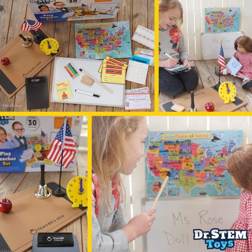 Set de Juegos del Dr. STEM | Juego de Rol de Maestro que Incluye Pizarra Reutilizable, Campana, Boletines de Calificaciones, para Casa o Aula, Mas de 30 Piezas Incluidas, Regalo para Ninos, Set Completo - Imagen 3