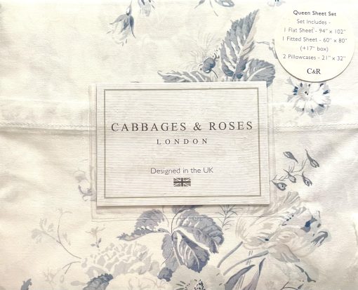 Juego de sabanas floral de 4 piezas Cabbages & Roses of London Home Percale Collection 100% algodon Percale crujiente y fresco, ligero y que absorbe la humedad (Constance, Queen (Estandar de EE.UU.)) Blanco - Imagen 3