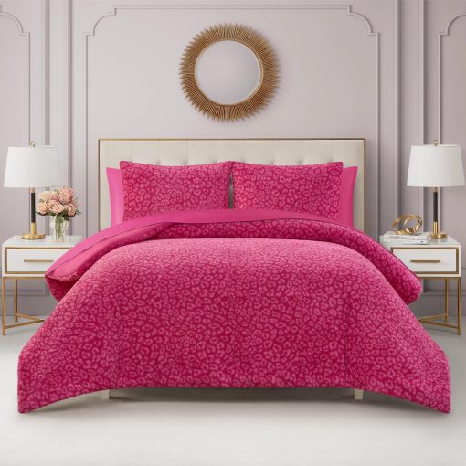 Juego de Edredon Juicy Couture Hot Pink Cheetah Feathered Full/Queen - 3 Piezas