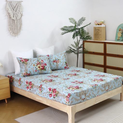 Juego de Ropa de Cama Softta Boho Chic Shabby Floral Clasico de Lujo Elegante Peonia y Hojas Diseno Tamano Queen 4Pc 1 Cubierta de Edredon + Sabana Ajustable + 2 Fundas de Almohada 100% Algodon Egipcio Coleccion de Ropa de Cama - Imagen 4