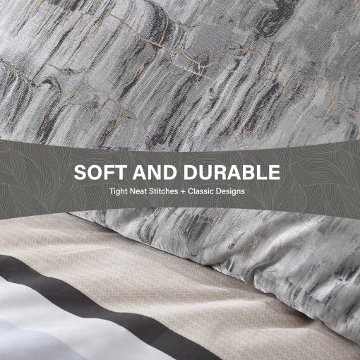 Set de Edredon Queen Size SahSahCasa - Juego de Ropa de Cama Esponjoso, Juego de Edredon de Algodon 100% para Cama Queen, Edredon Acolchado Suave con Textura Patchwork, 3 Piezas, 90"x90", Gris/Beige - Imagen 5