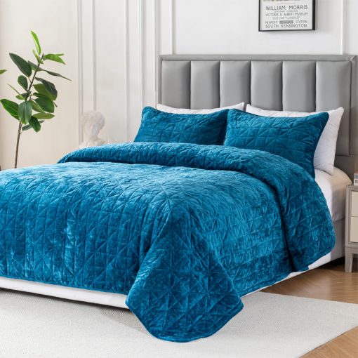 Colcha de Terciopelo XCHAA Tamano King, Manta de Terciopelo 108"x92" con 2 Fundas de Almohadas, Colcha de Lujo de Gran Tamano para Todas las Estaciones (Azul Teal)