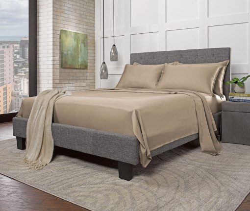 Juego de sabanas King Size 100% Organicas de Eucalipto STYLINEN, Tencel Lyocell, Suaves y Lisas, Transpirables, Bolsillos Profundos de 16 Pulgadas, 1 Ajustable, 1 Plana, 2 Fundas de Almohada (King, Arena) - Imagen 3