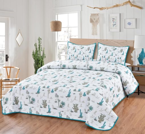Juego de Colcha Edredon De Leon Collections Con 2 Fundas de Almohada, Tamano Queen, Poliester, Desierto de Saguaro - Imagen 2